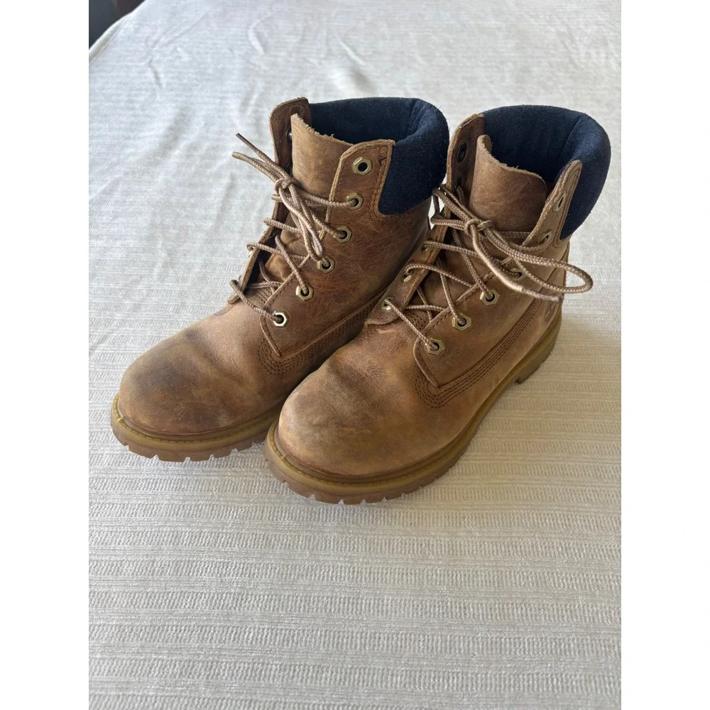 Timberland 6 Inch Premium Leather Waterproof Boots Brown Navy 7.5‎ M A1964